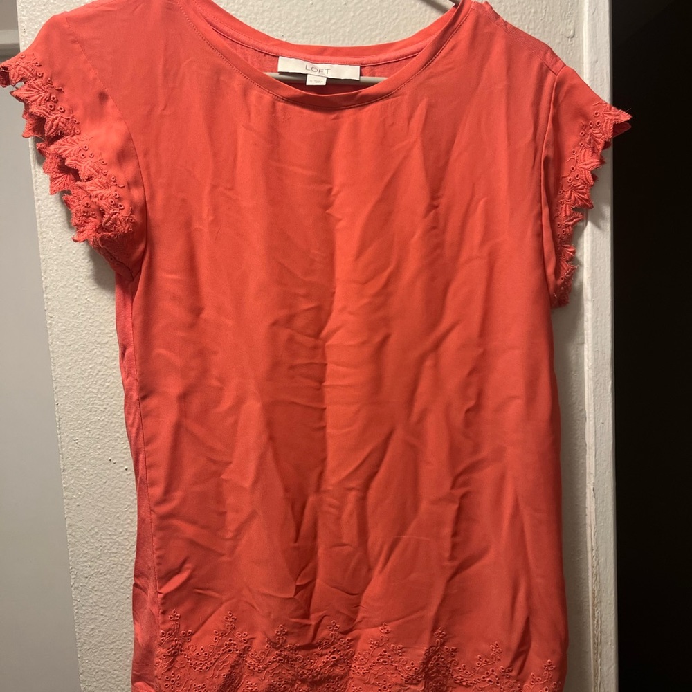 LOFT Coral Lace Sleeve Blouse
